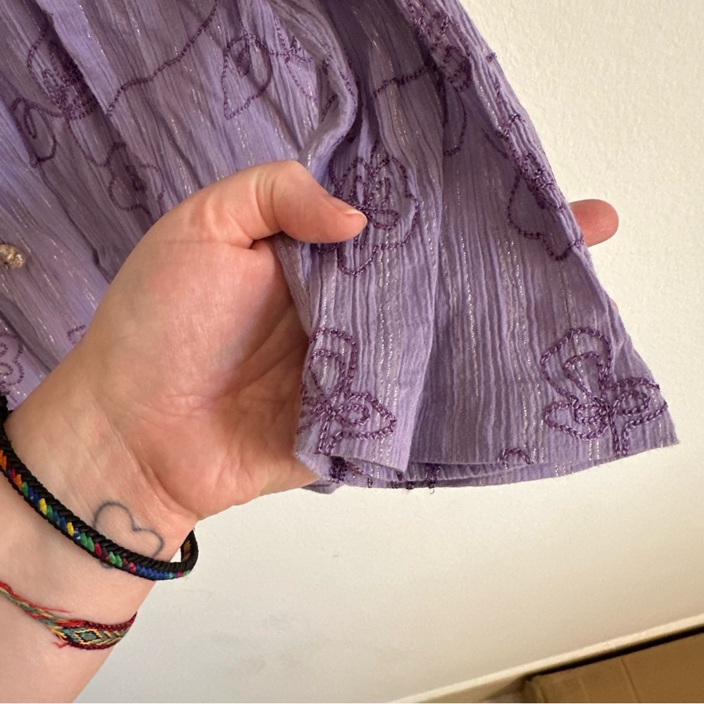 Vintage Susan Blouse Top Fairy Whimsigoth Embroidered Lilac Purple Long Floral - Picture 7 of 8